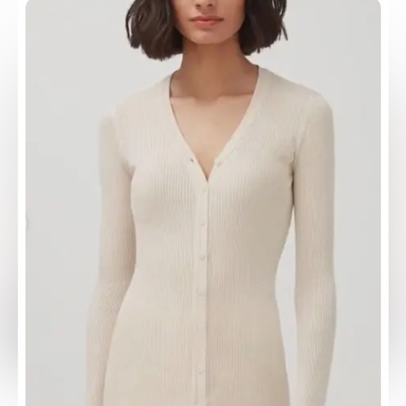 CUYANA Silk Cashmere BlendLightweight Knit Cardigan Cream Ivory
